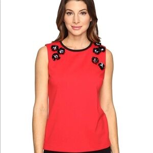 Calvin Klein women’s shell Appliqué red tank  sleeveless blouse top size small